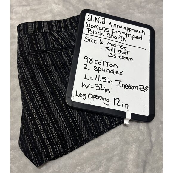 A.N.A Womens Pinstriped Black Shorts Size 6 Mid-Rise Twill With Pockets Cotton/S - Picture 1 of 8